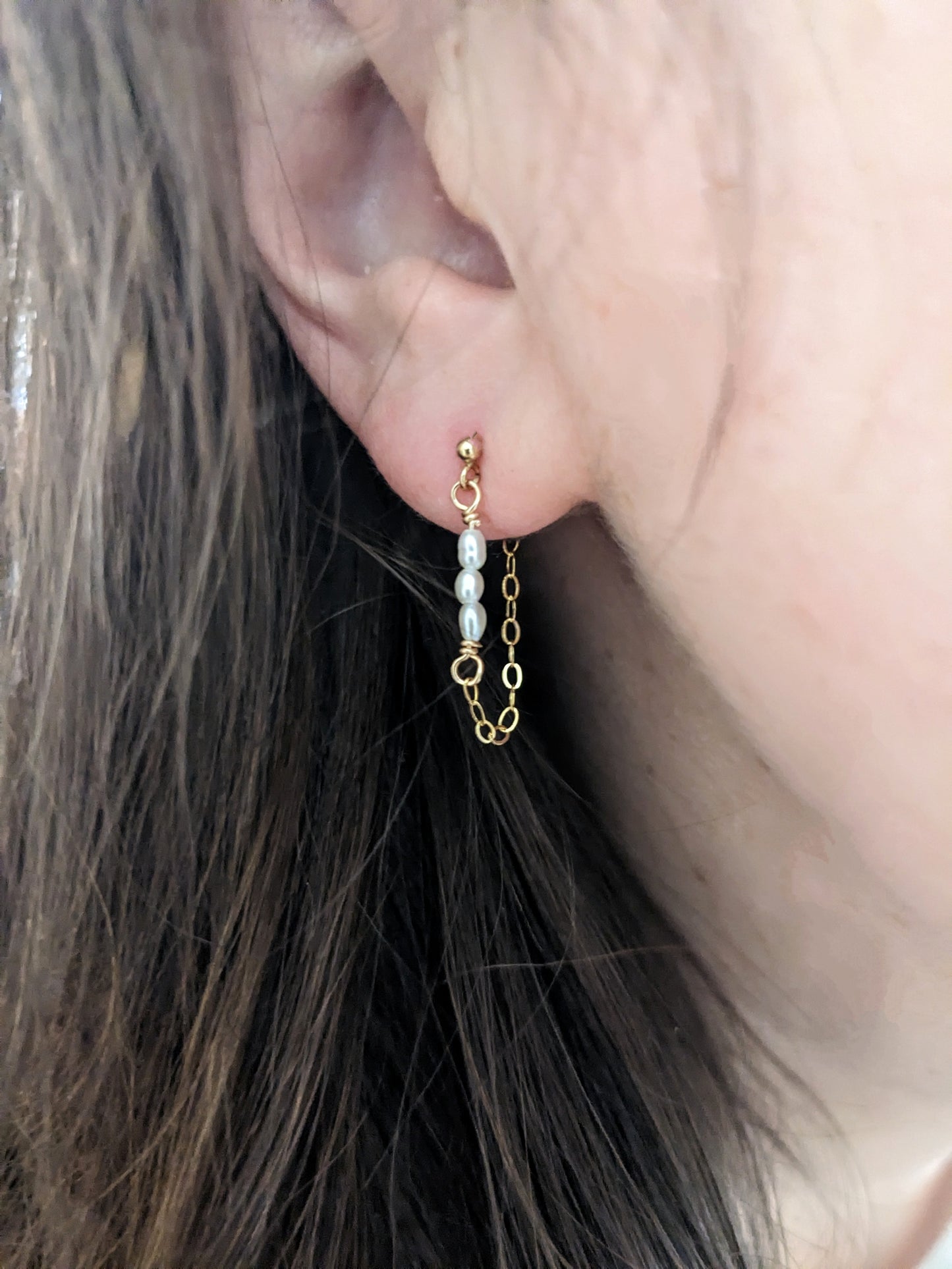 Pearl Chain Hoop Earrings