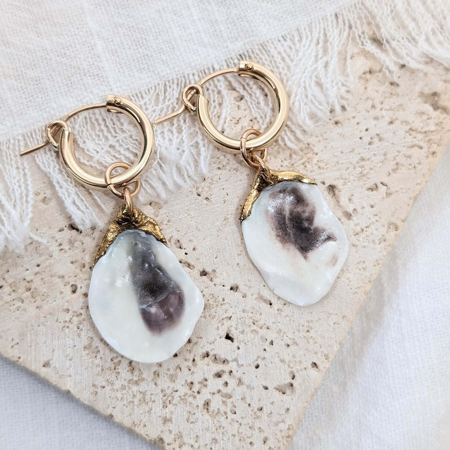 24k Gold Dipped Oyster Shell Huggie Hoops